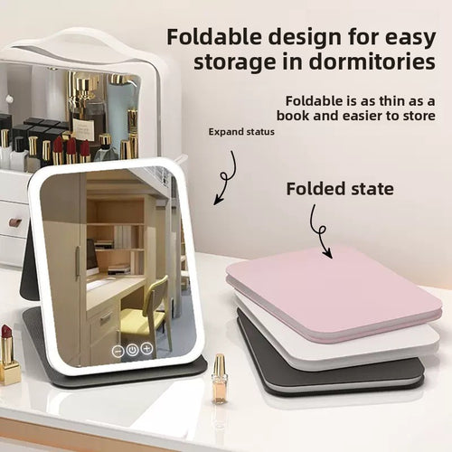 Folding LED Makeup Mirror with Adjustable Light